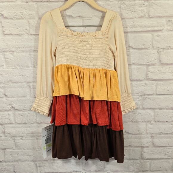 L Rare Editions Multicolor Layered Dress Color Block Peasant Girls Sz 4 NWT Boho - Picture 5 of 9